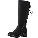 GLOBALWIN Women's Lace Up Back Knee High Fashion Boots, 19yy29black, 7