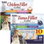 INABA Natural, Premium Hand-Cut Grilled Tuna and Chicken Fillets Cat Treat/Topper, 20 Fillet Variety Pack of 8 Different Flavors