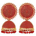 Fashion Frill Women's Jewellery Earrings For Women Traditional Gold Plated Floral Golden Pink Jhumkas Pearl Studded Drop Earrings For Women Girls Gift For Wife Mother Sister