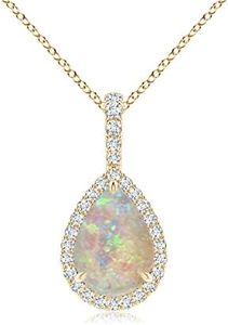 Angara Opal Teardrop Pendant with Diamond Halo in 14K Yellow Gold