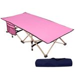 REDCAMP Folding Kids Cot for Sleeping 5-10, Portable Toddler Cot Bed Child Travel Cot for Camping, Pink 53''x26''