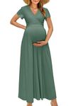 OUGES Summer Maternity Maxi Dress Wrap V Neck Baby Shower Pregnancy Nursing Dresses Breastfeeding(Gray Green, Medium)