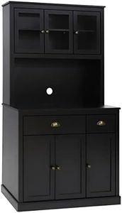 VEIKOU Kitchen Pantry Cabinet with Microwave Stand, 71" Freestanding Kitchen Storage Cabinets with Adjustable Shelves & Glass Doors, Buffet Sideboard with Coffee Countertop, Black