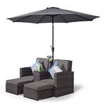 Giardino Nevada Double Reclining Grey Rattan Sun Loungers Set | 2 Seater Sofa Lounge Chair Recliners | Fully Assembled Patio Rattan Garden Furniture with Parasol & Outdoor Cover