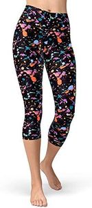 Women's Artistic Splash Printed Cropped Capri Leggings Buttery Soft Tights (Large-XX-Large, Splashes Paint)