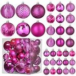 Prextex Christmas Ball Ornaments for Christmas Decorations (Pink) | 36 pcs Xmas Tree Shatterproof Ornaments with Hanging Loop for Holiday, Wreath and Party Decorations (Combo of 6 Styles in 3 Sizes)