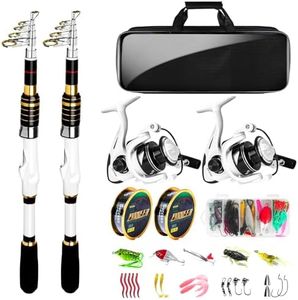 White Fishing Pole Combo, 2PCS 5.9FT Telescopic Fishing Rod and Reel Combo Spinning Reels Lures Set Fishing Line Carrier Bag for Travel Saltwater Freshwater Fishing Collapsible Fishing Kits