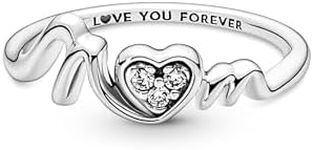 Pandora Moments Mom Pavé Heart sterling silver ring with clear cubic zirconia, 60