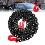 KITUYOTO G80 Transport Binder Chain 5/16 Inch x 20 Foot | Towing Chain | Truckers Chain | Tow Chain with Clevis Grab Hooks | 4,900 lbs Safe Working Load | Heavy Duty Chain for Transporting Towing