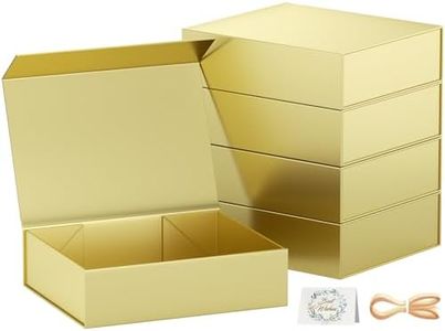 PSHVYM Gift Boxes with Lids, 11.5x7.8x3 In Gold Gift Box for Presents Magnetic Closure for T-Shirts, Gloves, Scarves, Books, Baby Clothes, Clothing Gift Wrap, Contains Card, Ribbon (5PACK)