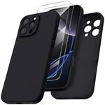 ORNARTO Compatible with iPhone 16 Pro Max Case with 2 x Screen Protector,Shockproof Liquid Silicone Gel Rubber Cover,Drop Protection Phone Case for iPhone 16 Pro Max Case 6.9"-Black