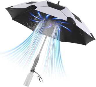 Oviora Rechargeable Umbrella with Fan - 3-in-1 Handheld Cooling System, Build in Mist Spray, UV Protection, Full-Body Coverage for Beach, Golf, Festivals, and Outdoor Activities (Football)