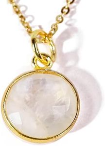 Joyfulmuze Moonstone Artisan Pendant Necklace, Round White Gemstone, 18K Plate Gold Silver 925 Jewelry, Layering Necklaces, Gift for Her June Birthstone, 18inch