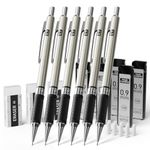 FourCandies Metal Mechanical Pencil Set - 6PCS 0.9mm Art Mechanical Pencils & 360PCS HB Lead Refills & 3PCS Erasers & 9PCS Eraser Refills, Drawing Mechanical Pencils for Writing, Sketching - With Case