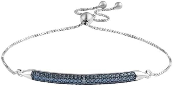 SHOP LC Blue Diamond Bar Bolo Bracelet For Women 925 Sterling Silver Platinum Plated Adjustable I3 Clarity Birthday Gifts for Women
