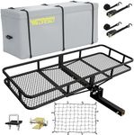 Wildroad Hitch Cargo Carrier Basket Combo 60" x 24" x 6" 500 LBS Folding Trailer Hitch Cargo Carrier Fits 2" Receiver with 18.2 Cubic feet Cargo Bag, Hitch Stabilizer, Cargo Net and Ratchet Straps