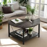 YITAHOME Coffee Tables for Living Room, Round Coffee Table, Small Coffee Table with Storage, 2 Tier Modern Coffee Table, Wood Circle Center Table with Metal Frame, Gray