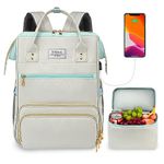 Lunch Backpack for Women, 15.6 Inch Laptop Backpack with USB Port, Stylish Backpack Teacher Nurse Work Bag with Insulated Cooler Lunch Box for Women Men/Travel,Grey Blue