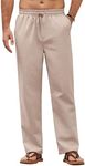 COOFANDY Men's Linen Pants Casual Beach Travel Pants Relaxed fit Lightweight Drawstring Cotton Linen Slacks Khaki