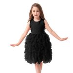 Miipat Baby Girls Tutu Dress Ruffle Flower Toddler Tulle Sleeveless Princess Party Sundress（Black，5-6Years