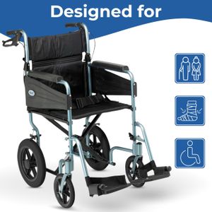 Days Lightweight Folding Wheelchair for Adults – Adjustable Footrests, Padded Seat, Blue