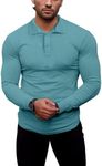 Agilelin Men's Muscle Slim Fit Polo Shirts Long Sleeve Stretch T-Shirts Casual Stylish Tee for Golf Workout(Blue/XS)