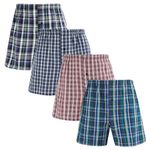 INNERSY Mens Loose Fit Boxers Woven Underpants 100% Cotton American Style Boxer Shorts Multipack 4 (M, 4 Gingham Plaid)