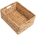 StorageWorks Jumbo Rectangular Wicker Basket, Water Hyacinth Storage Basket with Built-in Handles, 1 Pack