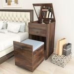 Studio Kook Beleza Dressing Table, Dresser Unit With Mirror, Seating And Storage, Matte Finish (Junglwood), Brown