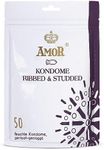 AMOR Premium Condoms Ribbed-Dotted, Ø 54 mm, Transparent, Pack of 50