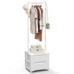 COSTWAY Clothes Rail on Wheels, Freestanding Garment Rack Clothes Stand with 3 Drawers, Side Hooks and Hanging Rail, Rolling Clothing Rack Coat Hanger Open Wardrobe for Bedroom Closet Hallway, White