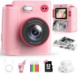 MYSTILUCK Kids Camera Instant Print, 1080P Instant Camera for Kids, Children Digital Cameras with 32GB Card & 3 Rolls Photo Paper, Christmas Birthday Gifts Toys for Boys & Girls Aged 3-12（Pink）