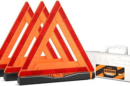 Powrun S1 3-Pack Safety Triangles DOT Approved, Foldable Warning Reflective Triangles with Carrying Case, Heavy Base Emergency Roadside Triangles for Vehicles Breakdown