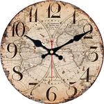 VIKMARI 14 Inch Vintage World Map Design Wall Clock Battery Operated Accurate Sweep Movement Wall Clocks Wooden Decorative Wall Clock for School/Home/Office (World Map Clocks)