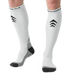 Rymora Compression Socks for Men and Women (Cushioned, Graduated Compression, Seamless) (One Pair) (White) Medium