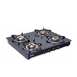 Glen 4 Brass Burner Toughened Glass Top | LPG Gas Stove | Black | Manual Ignition | ISI Certified | Stainless Steel Drip Trays | Revolving Inlet Nozzle | 1041 GT BB BL