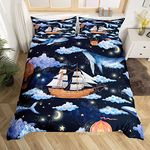 Cute Whale Duvet Cover Queen Size,Dream Galaxy Comforter Cover with 2 Pillowcase for Teens Adults Kids,Sailboat and Hot Air Balloons Bedding Set,Starry Sky Breathable 3 Pieces Decorative Bed Cover