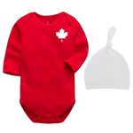 Baby Canada Long Sleeve Maple Leaf Bodysuit - Custom Handmade Unisex Baby Canada Romper L3 (6M, Red Set)