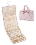 bagsmart Travel Jewellery Organiser Roll Lightweight Foldable Portable Jewelry Case for Journey-Rings, Necklaces, Bracelets, Earrings (Pink)