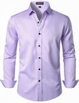 LucMatton Men's Stylish Stretch Wrinkle-Free Dress Shirt Formal Long Sleeve Slim Fit Button Down Shirts for Wedding Party Light Purple Small