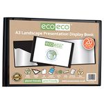 eco-eco A3 50% Recycled 20 Pocket Black Landscape Presentation Display Book, Storage Case Portfolio Art Folder with Plastic Sleeves, eco096