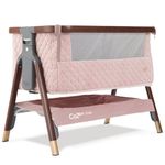 Tutti Bambini CoZee® Luxe Next To Me Crib & Standalone Baby Cot - Quilted Velvet Baby Crib with 100% Cotton Jersey Lining, Foldable Baby Bed, Travel Cot with Mattress (0-6 Months) - Walnut/Pink