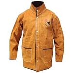 MapleWeld Welding Work Jacket Full Leather Brown Split Cowhide | Heavy-Duty Flame-Resistant | Adjustable Waist