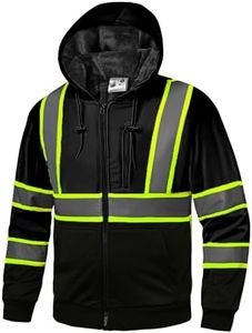 FFTSAFEWARP High Visibility Hoodie for Men Class 3 Hi Vis Work Safety Hoodies Fleece Lined Reflective Sweatshirt Construction with Zipper Black Bottom