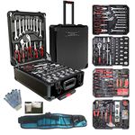 799pcs Aluminum Trolley Case Tool Set Silver, House Repair Kit Set, Household Hand Tool Set, with Tool Belt,Gift on Father’s Day (Black)…