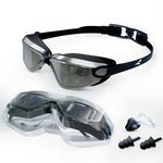 KONEX Anti-Fog Premium Swimming Goggles for Men & Women with UV Protection | Comes Along with Ear Plugs & Nose Pin | Ideal for Children & Adults (Mercury) (Mercury)