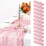 Pesonlook 12 Pack Light Pink Cheesecloth Table Runner,10FT Boho Table Runner 35x120 Inch Rustic Gauze Table Runner for Wedding Bridal Baby Shower Birthday Party Table Decorations