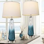 Table Lamps Set of 2 with Touch Control, 3-Way Dimmable Modern Glass Bedside Lamps with 2 USB Ports, Nightstand Lamp with White Fabric Shade, 27.5" Large Lamps for Living Room Bedrooms Decorations