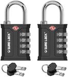 SURE LOCK TSA Approved 4 Digit Combination Lock, Heavy Duty Padlock with Red Dot Indicator for Gun Cases, Pelican Cases, Tool Boxes, Gym Lockers, Storage Units & Outdoor Gates（Black2 PK