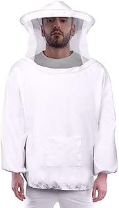 Flexzion Beekeeping Jacket - Premium Beekeeper Pull Over Suit Coat Outfit with Protective Veil Smock Hood for Beginner & Commercial Bee Keepers, Large